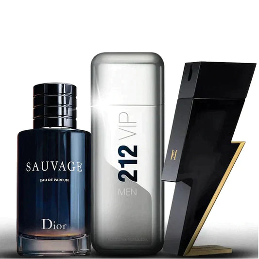 Combo 3 Perfume Masculino - Sauvage Dior + 212 Vip Men e Bad Boy Carolina Herrera 100 ml