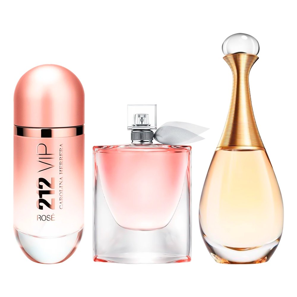 Combo de 3 perfumes Femeninos  - 212 VIP Rosé, La Vie est Belle e Jadore