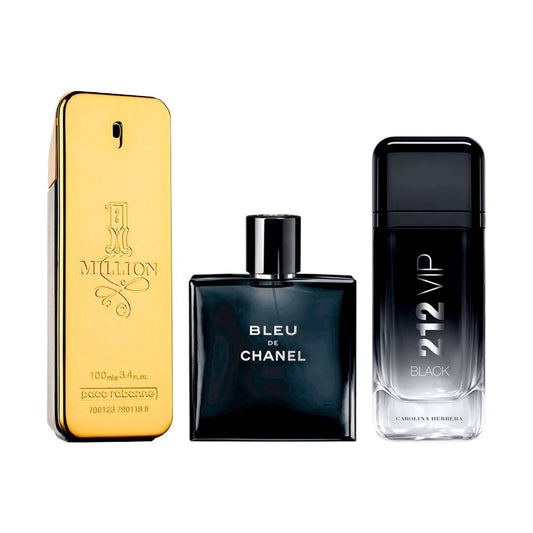 Combo de 3 perfumes Masculinos - 1 Million, Bleu de Chanel e 212 VIP Black